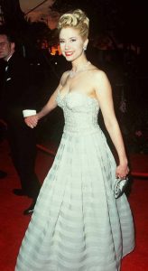 Mira Sorvino with Quentin Tarantino when she won the Oscar for Best Actress, 1996