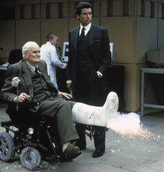 Pierce Brosnan and Desmond Llewelyn in GoldenEye (1995)